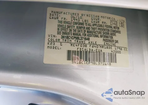 2011 Nissan Versa S/Sl z USA, uszkodzony, nr VIN 3N1BC1CP9BL371648